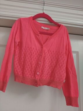 Billieblush Bright Pink Eyelet Knit Cardigan